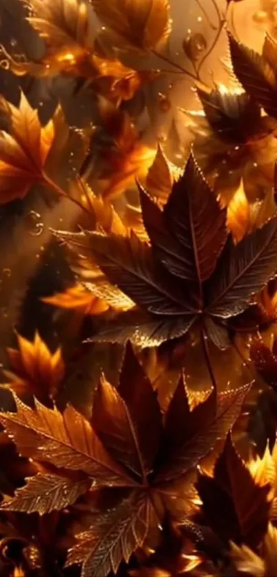 Autumn leaves in warm golden hues creating a vibrant nature design for mobile wallpaper.