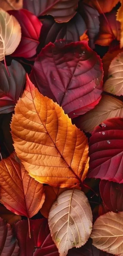 Bright autumn leaves wallpaper with red and orange hues for a cozy feel.