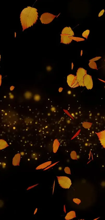 Falling autumn leaves on a dark background.