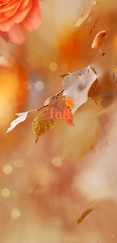 Warm autumn leaves wallpaper with orange tones and soft bokeh.