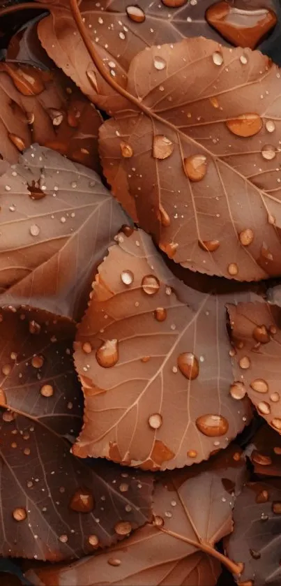 Autumn leaves with raindrops wallpaper