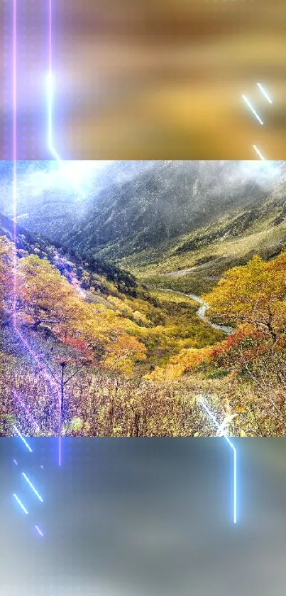 Beautiful autumn mountain landscape with neon accents.