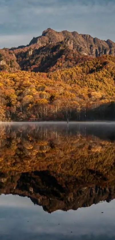 Autumn mountains reflecting on a calm lake.