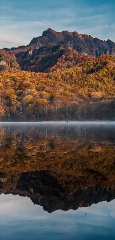 Autumn mountain landscape with lake reflection.