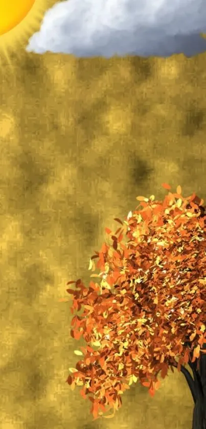 Autumn wallpaper with sun and golden sky.