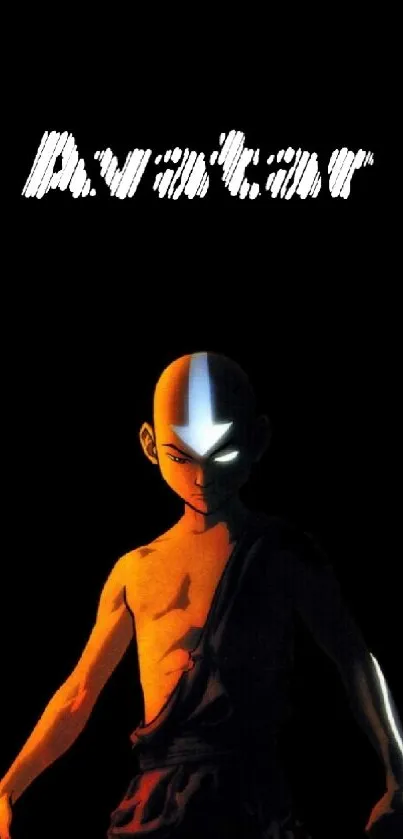 Avatar character Aang in a dark minimalist wallpaper.