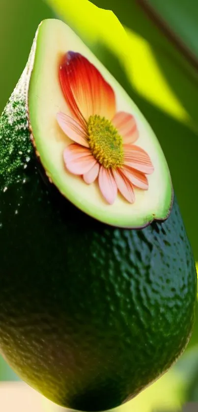 Green avocado with flower design on mobile wallpaper.