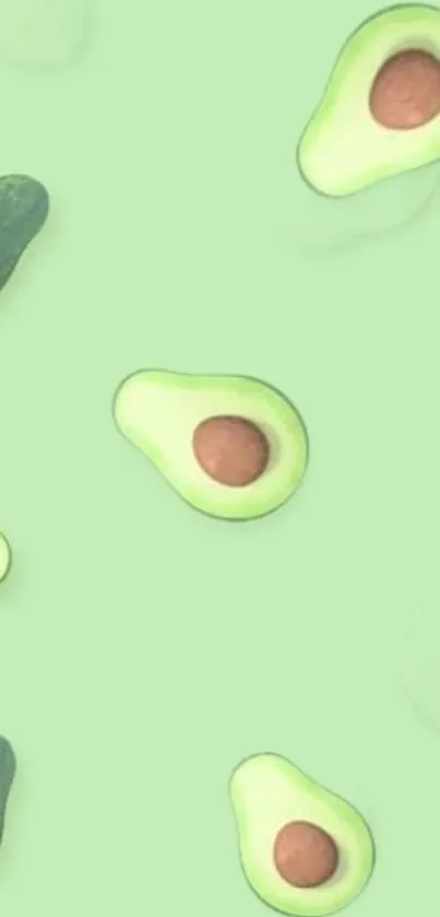 Light green phone wallpaper with avocado illustrations.