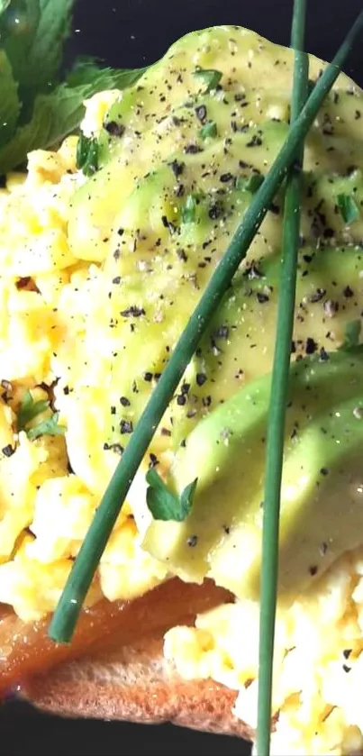 Avocado toast with eggs and chives wallpaper.