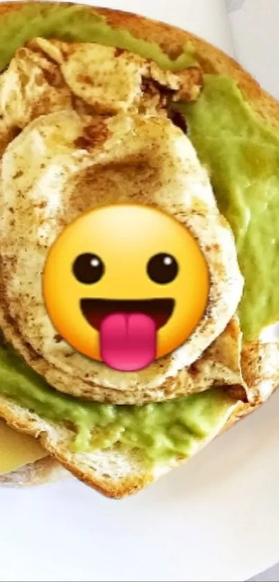 Mobile wallpaper of avocado toast with a fun emoji topping.