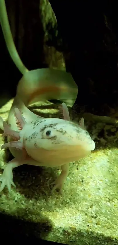 An axolotl in an underwater setting, perfect for unique mobile wallpaper.