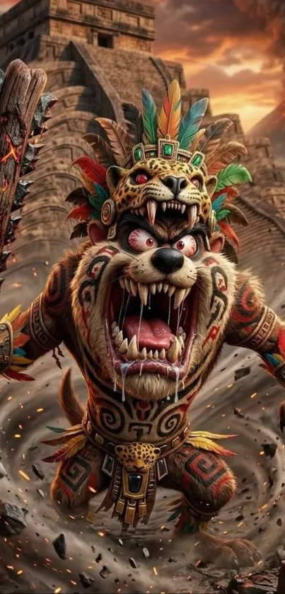 Aztec warrior fantasy art with vibrant details