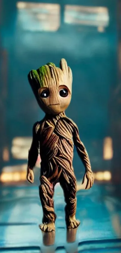 Cinematic Baby Groot wallpaper with vivid colors and dynamic lighting on mobile display.