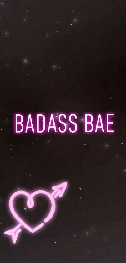 Neon pink 'Badass Bae' text with heart and arrow on a black background.