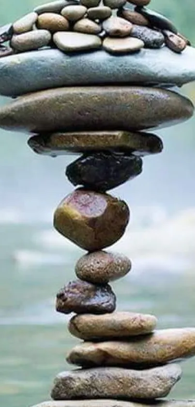 Stack of balanced stones creating serene natural art.