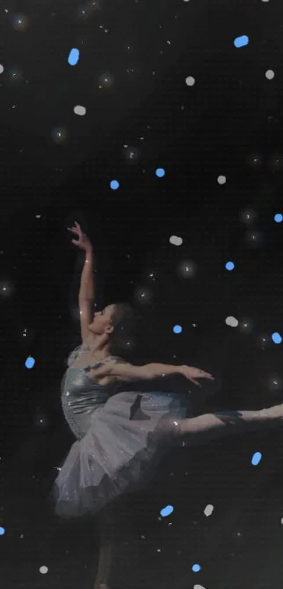 Graceful ballet dancer under a starry night sky in artful wallpaper.