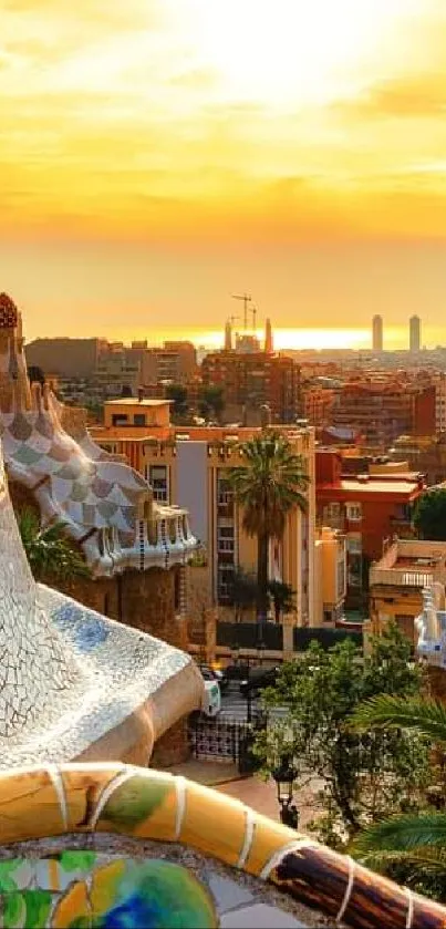 Vibrant Barcelona sunset cityscape with architectural beauty.