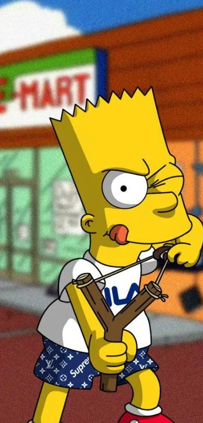 Bart Simpson with slingshot cartoon wallpaper.