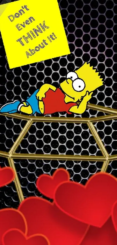 Bart Simpson with red hearts on black background wallpaper.