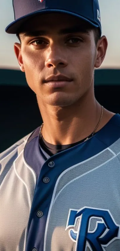 Portrait of a baseball player in jersey and cap.