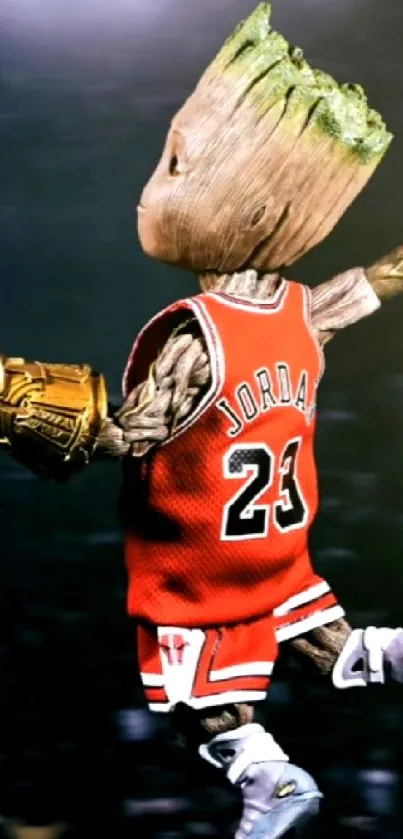 Comic character dunking a basketball in a sports-themed wallpaper.