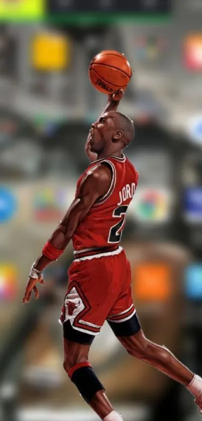 Legendary basketball player slam dunk mobile wallpaper.