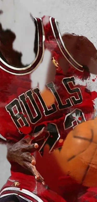 Basketball player in iconic red jersey artwork with dynamic design.