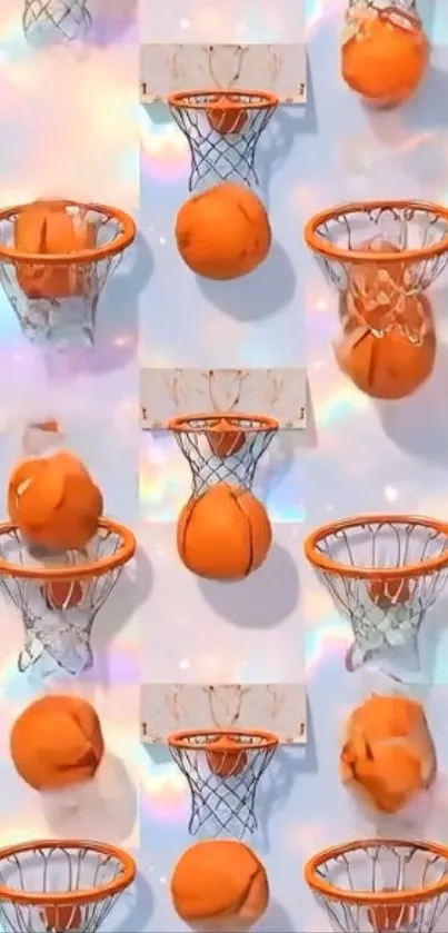 Basketball hoops and balls wallpaper with vibrant aesthetic.