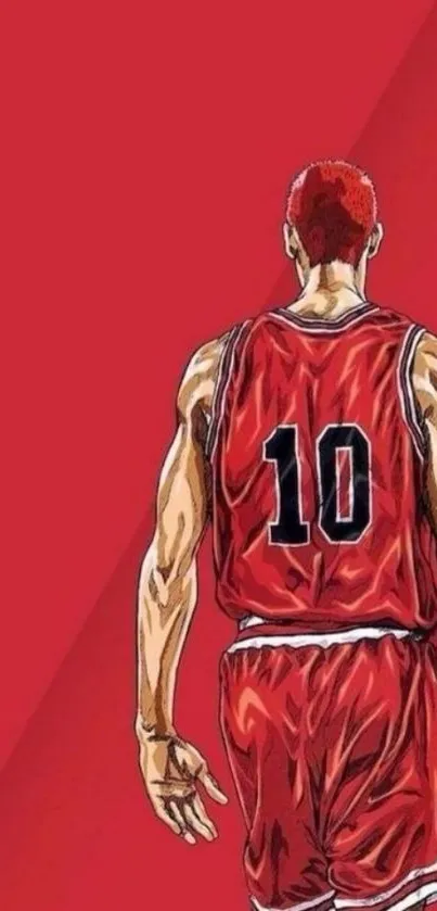 Basketball player with red jersey and background.