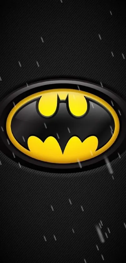 Batman emblem on dark background mobile wallpaper with black and yellow colors.