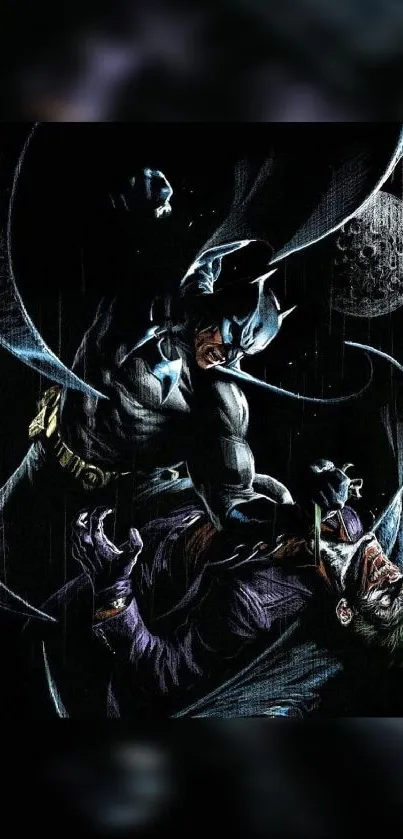 Batman fighting Joker in a dark, intense artwork.