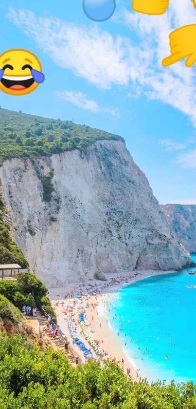 Scenic beach cliff with blue waters and vibrant landscape.