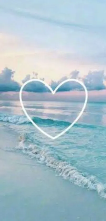 Pastel beach scene with heart overlay on gentle ocean waves.