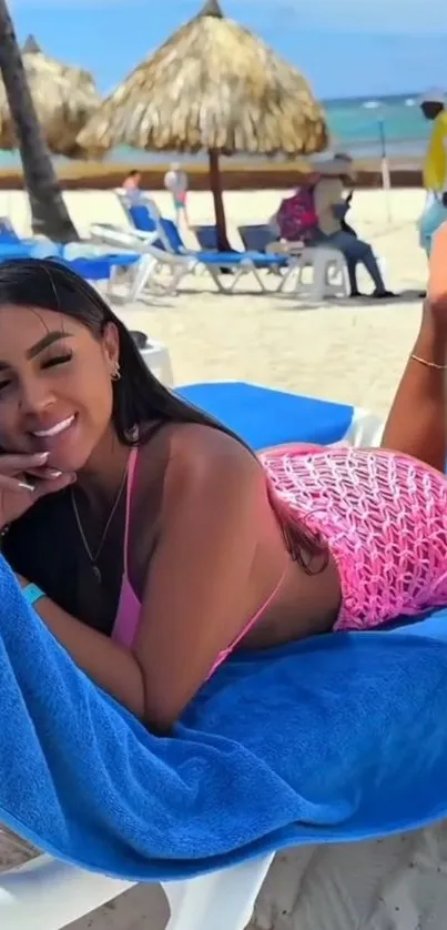 Woman relaxing on a beach chair at a tropical seaside