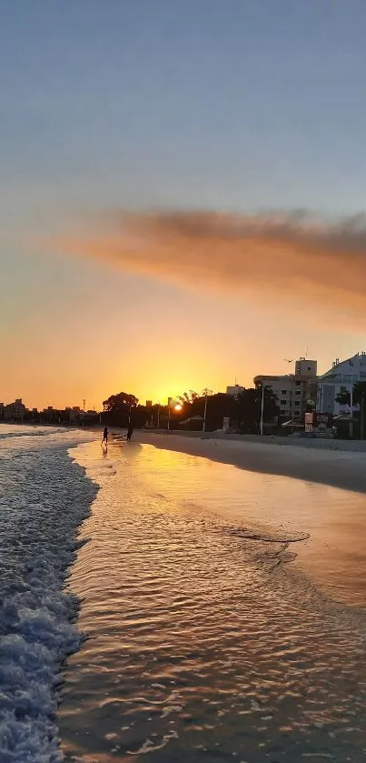 Mobile wallpaper depicting a serene beach sunset.