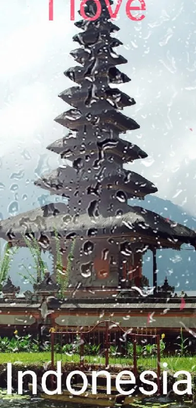 Bali temple with lush landscape and tranquil water.