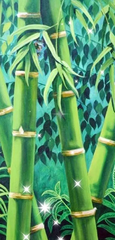 Vibrant green bamboo forest mobile wallpaper.