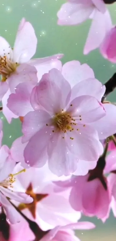 Cherry blossom flowers in soft pink hues bloom elegantly.