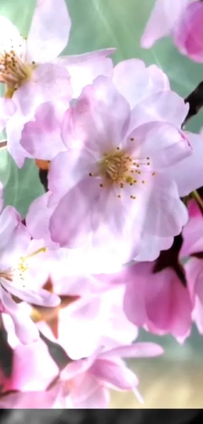 Cherry blossom mobile wallpaper with pink and white flowers.