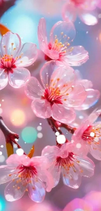 Vibrant cherry blossoms on a pastel background, perfect for a serene phone wallpaper.