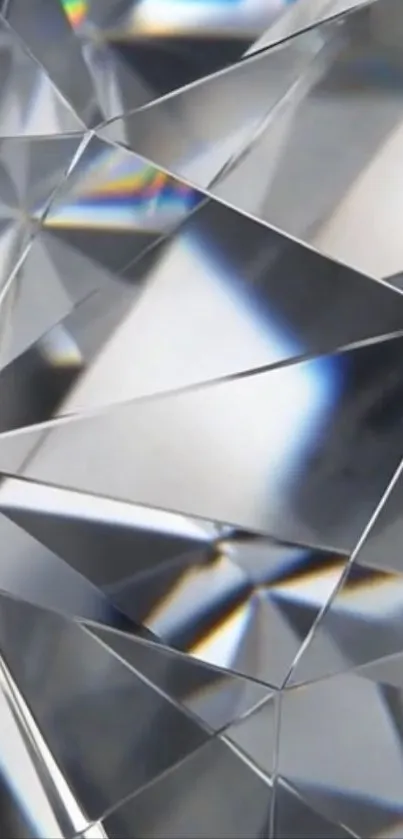 Close-up of crystal with geometric reflections.