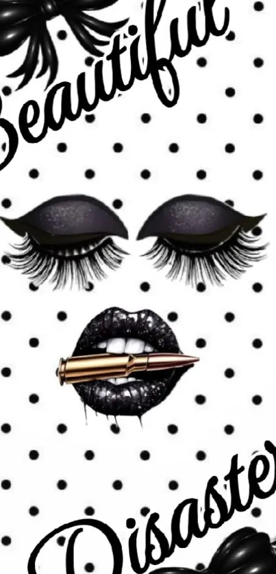 Beautiful Disaster wallpaper with artistic design and bold makeup accents.
