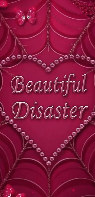 Heart-shaped pink wallpaper with text 'Beautiful Disaster'.