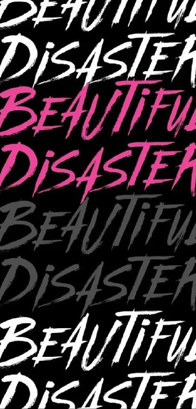 Beautiful Disaster text art on black background in various colors.