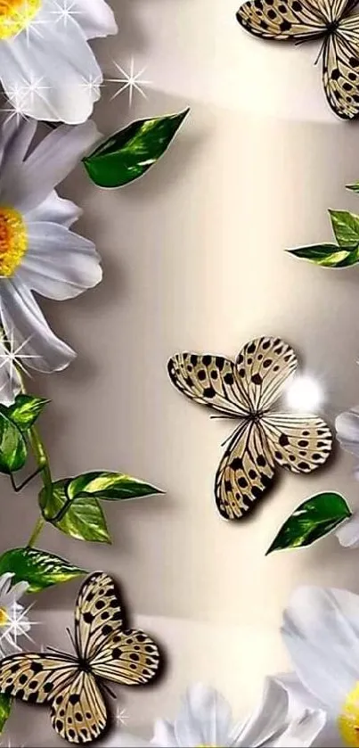 Beautiful butterfly and daisy mobile wallpaper.