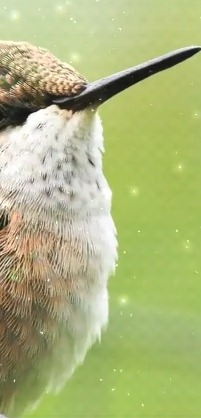 Close-up of a beautiful hummingbird on a green background.