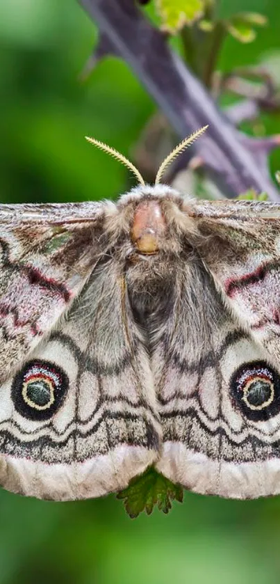 Close-up of a moth on green leaves, nature wallpaper.