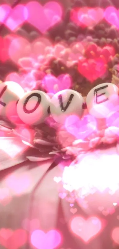 Close-up of pink flower with LOVE bracelet.