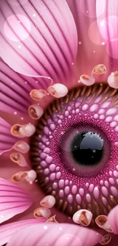 Close-up of a vibrant pink flower with intricate petal details.