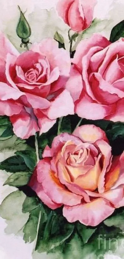 Pink roses in watercolor art, elegant and serene.